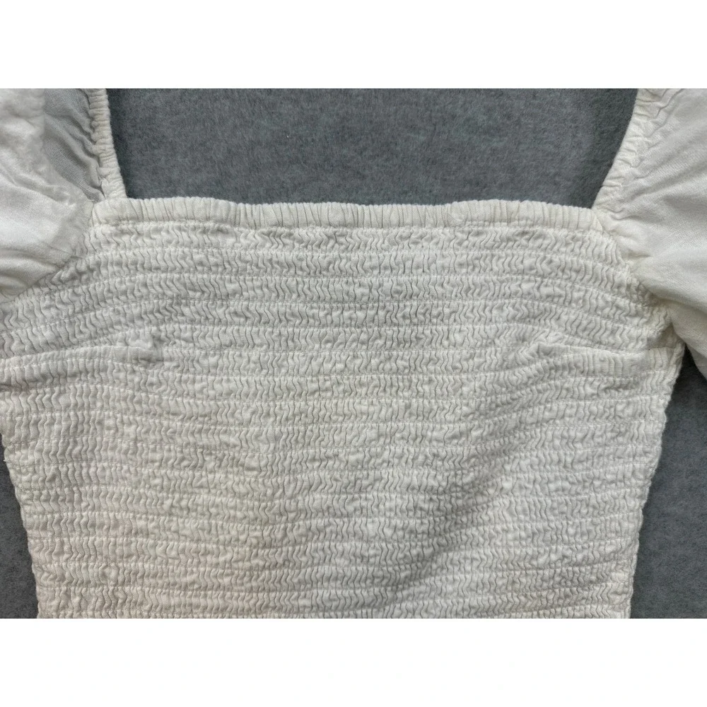 Abercrombie & Fitch White Smocked Puff Sleeve Square Neck Crop Top Small